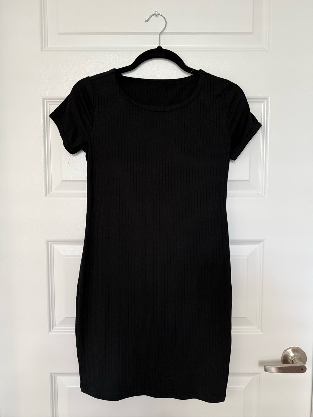 Simple Ribbed Black T-Shirt Dress